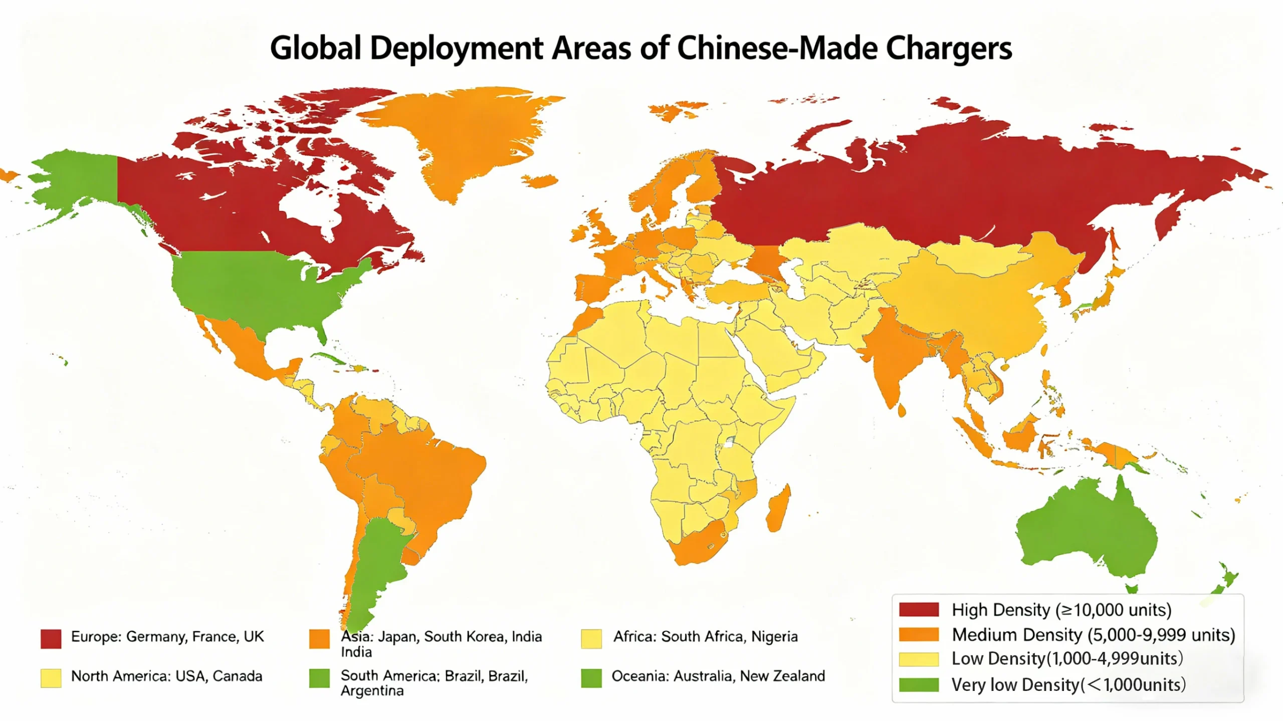 Regions where China-manufactured chargers are being deployed globally (Southeast Asia, Middle East, Europe)